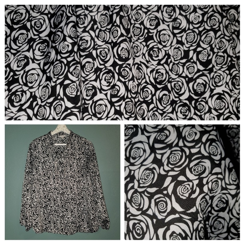 CHARMING CHARLIE black and white neck tie rose blouse
